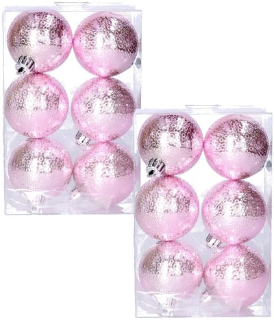 Cosy & Trendy cirkel motief kerstballen - 2x - roze - Dia 6 cm - kunststof - Kerstboomversiering