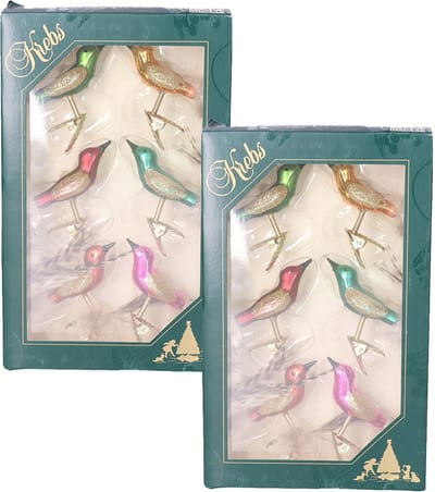 Krebs Decoratie vogels - 12x stuks - op clip - gekleurd - 9 cm - glass - Decoratievogeltjes - Kerstboomversiering