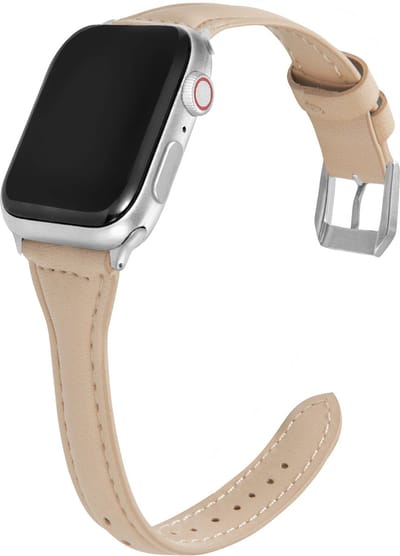 Stravo 14mm Slanke leren bandje Geschikt voor Apple Watch 42mm (Series 11/10), 41mm (Series 9/8/7), 40mm (Series 6/5/4, SE 3/2/1), 38mm (Series 3/2/1) - Dunne elegante echt lederen bandje - Horlogebandje Leer - Beige