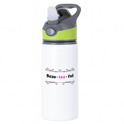 Hacebo® - beau tea ful waterfles met rietje groen - Thee - mooie mensen die houden van thee - verjaardag - cadeau - kado - geschenk - water fles - 650ML
