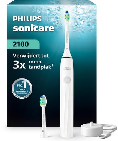 Philips Sonicare 2100 Series – Elektrische Tandenborstel – Wit – Reiniging tussen de tanden – Met 2 opzetborstels – HX4022/01