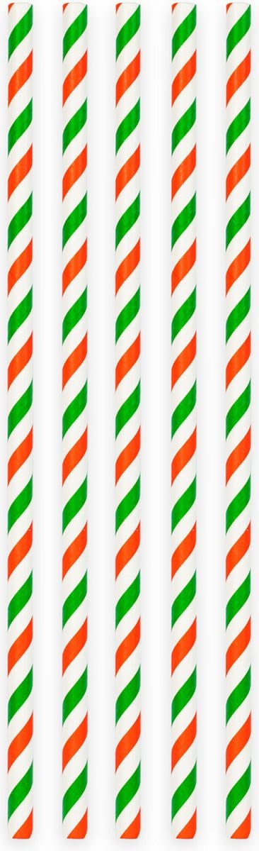 20 Papieren rietjes Groen / Wit / Rood - 6mm x 197mm