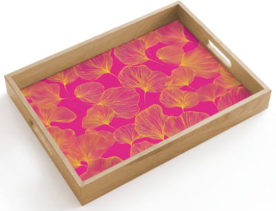 Dienblad hout 40x30 cm - Schootdienblad - Bladeren - Nerven - Grafisch - Roze - Borrelplank rechthoek - Plateau dienbladen