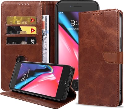 Geschikt voor iPhone 7/8 Plus Telefoonhoesje Kunstleer met Magnetisch lipje en Pasjeshouder Book Case met Klepje - Donkerbruin - Smartphonica geschikt voor Apple iPhone 7 Plus;Apple iPhone 8 Plus