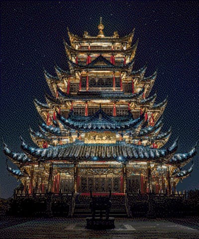 MyHobby Borduurpakket - Tempel bij nacht 50×60 cm - Aida borduurstof 5,5 kruisjes/cm (14 count) - Telpatroon - Borduurgaren - Borduurnaald - Handleiding - Voor Beginners & Gevorderden - Complete borduurset
