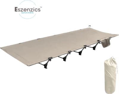 Eszenzics™ Veldbed - Ultralicht - Compact opvouwbaar - Stevig en Duurzaam - Scheurbestendig - Stabiel - Tot 150kg - Khaki - 192x65x16cm - Incl. opbergzak - Stretcher - Outdoor