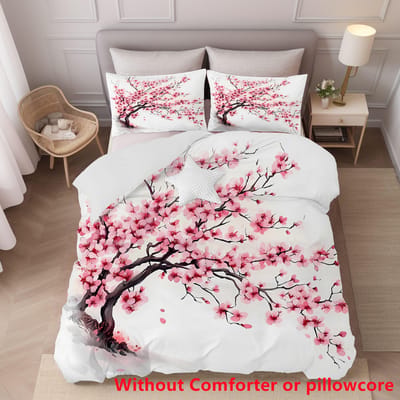 Japanse Berg Fuji Sakura Boom Bloem 3D Geprinte Dekbedovertreksets Mode Kunst Exquise Hometextiel Dekbedovertrek Kussenslopen EU single(135x200cm) white