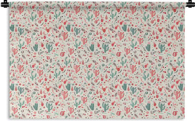 Wandkleed - Wanddoek - Cactus - Bloemen - Pastel - Patronen - 180x120 cm - Wandtapijt