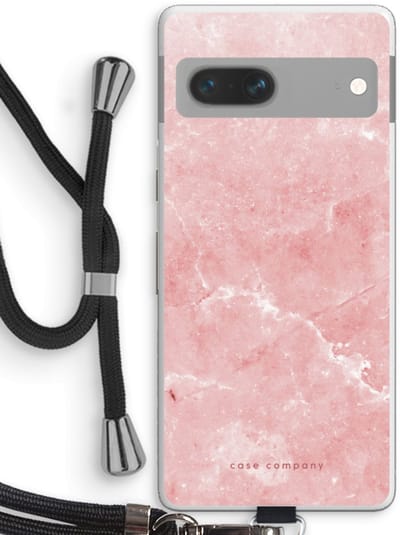 Case Company® - Hoesje met koord geschikt voor Google Pixel 7 hoesje met Koord - Roze marmer - Telefoonhoesje met Zwart Koord - Bescherming aan alle Kanten en Over de Schermrand