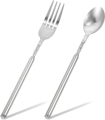 Telescopische vork 21-65 cm, uittrekbare roestvrijstalen vork voor diner, koken en BBQ, ideaal voor stoofpot en ingelegde groenten