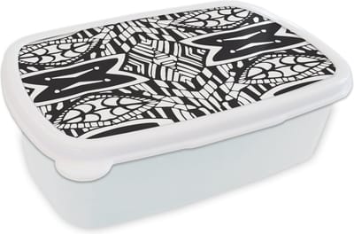 Broodtrommel Wit - Lunchbox - Brooddoos - Patronen - Contrast - Geometrisch - 18x12x6 cm - Volwassenen