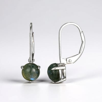 Cavill - Elegante 925 Sterling Zilver Oorbellen met Labradoriet 6mm - Gerhodineerd - Ronde Cabochon Edelsteen - 20mm Modern Design