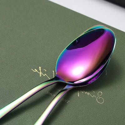 Set van 6 RVS Regenboog Soep- en Dessertlepels met Titanium Coating - Vaatwasserbestendig 20 cm Lepels voor Tafelgebruik