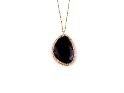 model Druppel gezet ketting in zilver roze verguld gezet met paarse steen en cubic zirconia
