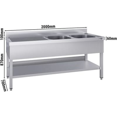 GGM Gastro Spültisch ECO - 2000x700mm - mit Grundboden - mit 2 Becken rechts Zilver