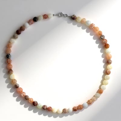 Cavill - Zilveren Halsketting - 925 Sterling Zilver Gerhodineerd - 16 ct Indiase Maansteen - Ronde Facetketting Dames 45 cm