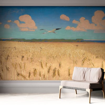 Coloray Zelfklevend Behang - Tarweveld Zelfklevend fotobehang - 312x250 cm - Wit Zelfklevend Behang - Voor de woonkamer, slaapkamer en kantoor - Peel-and-stick techniek - Stickerbehang op rol