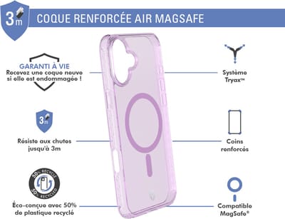 Force Case, Hoesje geschikt voor iPhone 16 - MagSafe AIR Versterkt Tryax System 3M, Roze
