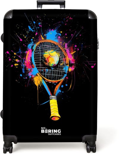 NoBoringSuitcases.com® - Koffer groot - Reiskoffer lichtgewicht - Kleurrijk tennis racket met bal - Rolkoffer met 4 wielen - Grote trolley XL - 98 liter bagage