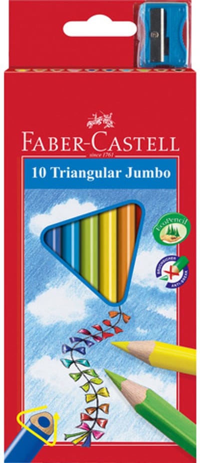 Faber-Castell kleurpotloden Jumbo - driekantig - kartonnen etui a 10 stuks - met puntenslijper - FC-116510