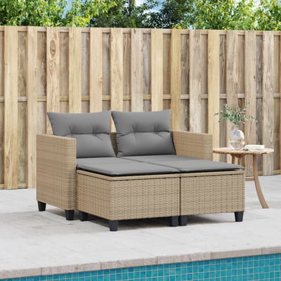 vidaXL - Tuinbank - 2-zits - met - voetenbanken - poly - rattan - beige