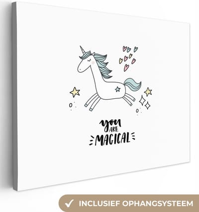 Schilderij voor kinderen - Wanddecoratie meisjes - Unicorn - Quotes - You are magical - Meisje - Kinderen - Kinderkamer decoratie - Canvas doek kids - 40x30 cm