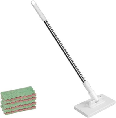 Automatische demontage en kleming van gezichtshanddoekmop met 4 gratis doekjes - Geen vuile handen, eenvoudig in gebruik, ideaal voor schoonmaken en onderhoud