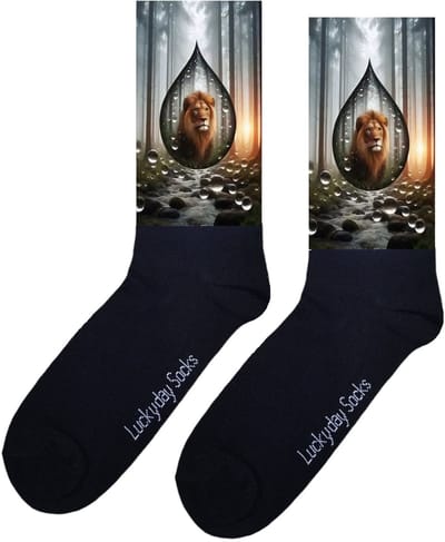 Leeuw - Valentijn sokken - Verjaardag Cadeau - Grappige sokken - Leuke sokken - Hem Haar sokken - Kunst sokken - Vrolijke sokken - Natuur - Water druppel - Sinterklaas cadeau - Kerst cadeau - Leuk Cadeau - Socks maken Happy - Maat 37-44