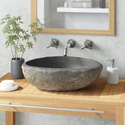 Ovale Wastafel - Riviersteen Waskom - Badkamer Inrichting - Natuurlijke Riviersteen - 29 x 38 cm - Natuurlijk