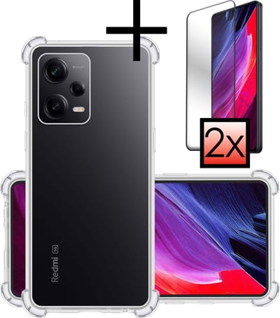 Hoesje - Met Screenprotector - 2 Stuks - Geschikt voor Xiaomi Redmi Note 12 Pro+ - Sterk & Shockproof - Siliconen Case - Back Cover - Telefoon Hoes - Shock Proof - Transparant