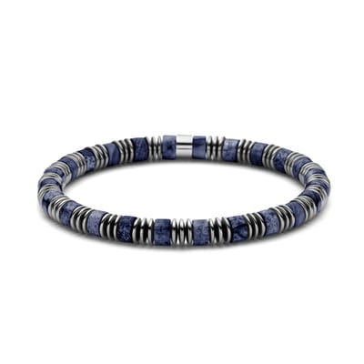 Frank 1967 7FB-0788 Heren Kralenarmband - Sodaliet & Hematiet - Blauw - Stalen Details