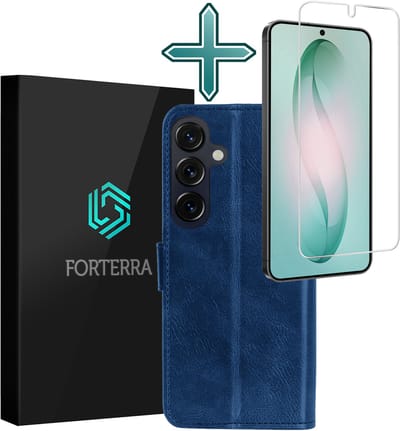 Hoesje Met Screenprotector - Geschikt voor Samsung Galaxy S26 - Luxe Pasjeshouder - Flipcase - Bookcase Portemonee - Flip Case - Kunstleer Book Case - Book Cover - Walletcase - Portemonneehoes - Donkerblauw