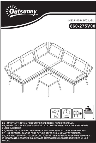 YYchan loungeset voor buiten - 4 personen - met kussens - grijs - 120 x 71 x 65 cm