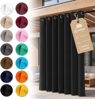Lantigo Buitengordijn Zwart 155x180 cm waterdicht | Tuingordijn privacy pergola overkapping ringen embrasse