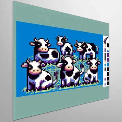 Pixel art koeien schilderij | Mosaic Moots: De Melkweg van Pixel Koeien Kunstwerk | Kunst - 30x30 centimeter op Dibond | Foto op Dibond