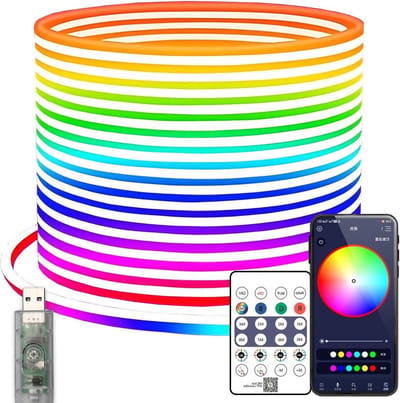 YMY 5V USB RGBIC Neon Strip Light, IP67 Waterproof RGB LED Decoration Light, DIY Dynamic Rope Light Strip with APP/Remote Control, Dual Control for Indoor and Outdoor Decoration (3M RGBIC