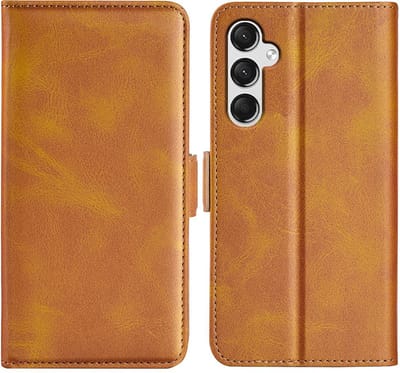 MobyDefend Hoesje - Geschikt voor Samsung Galaxy A15 - Luxe Wallet Book Case (Sluiting Zijkant) - Lichtbruin