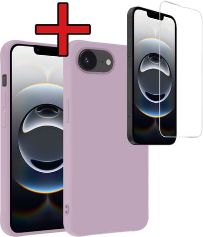 Hoesje - Met Screenprotector - Geschikt voor Apple iPhone 16e / 17e - Sterk & Shockproof - Telefoon Hoes - Back Cover - Siliconen Case - Telefoonhoes - Lila