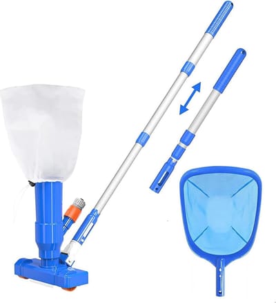 Telescoop zwembadstofzuiger met net en sproeiers - 90 cm - Draagbare vacuümreinigingsset voor vijver en spa