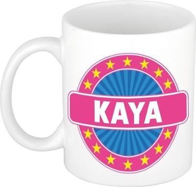 Bellatio Decorations - Kaya voornaam - koffiemok - beker - wit/roze - 300 ml - Cadeau - Dames - Collega - Moederdag - Verjaardag