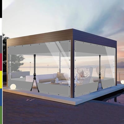 Afdekzeil met ogen - Waterdicht zeil - Buiten beschermen - Glashelder PVC - 28m x 28m - Grijs