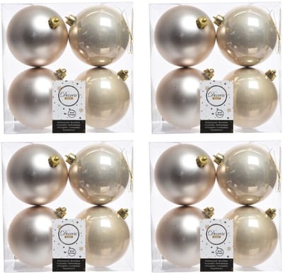 Decoris Kerstballen - 16x st - licht parel/champagne - 10 cm - kunststof - kerstversiering