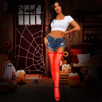 JHUBERS- Panty Dames - Dijhoge Netkousen - Elastisch met Strik - Versterkte Tenen - Geschikt voor Cosplay - 76% Polyamide, 16% Spandex, 8% Katoen