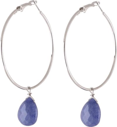 Behave Oorbellen - oorringen - zilver kleur - blauw - natuurstenen hanger - 7cm