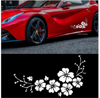 Dailygoods- Autodecoratie Waterdicht - 4 Stuks Auto Stickers - Zelfklevende Vinyl - Hibiscus Patroon - Decoratie voor Raam/Deur - Duurzaam en Eenvoudig te Installeren - Autosticker