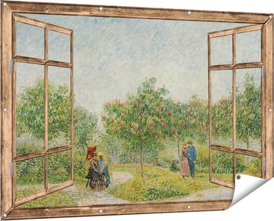 Gards Tuinposter Doorkijk Tuin met Geliefden - Vincent van Gogh - 150x100 cm - Tuindoek - Tuindecoratie - Wanddecoratie buiten - Tuinschilderij