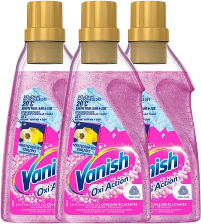Vanish Oxi Action Wasbooster Gel – Vlekverwijderaar – 3 x 750 ml – Nieuwe Formule – Zonder Bleekmiddel – Anti-Geuroplossing – Geschikt voor Wol & Zijde