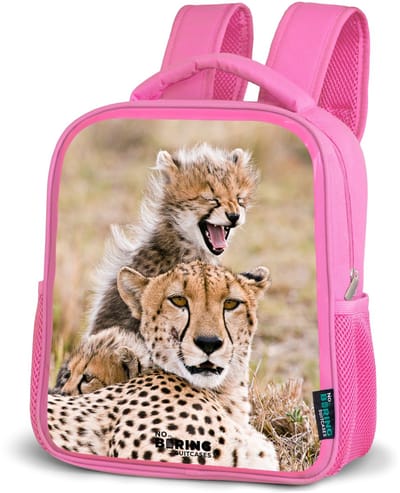 NoBoringSuitcases.com® - Rugzak roze - Schooltas meisjes - Cheeta - Wilde dieren - Savanne - Portret - Kinder rugtas meisje - Boekentas kind - Kinderrugzak voor school - Schoolrugzak