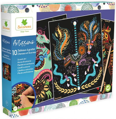 Sycomore creatieve scratch art knutselset paarden en eenhoorns 7+ jaar.