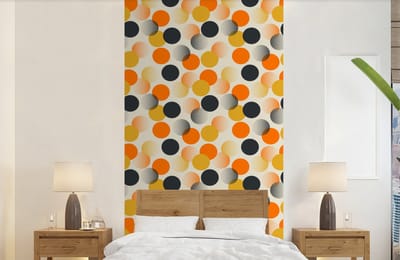 Behang - Fotobehang Polkadot - Design - Retro - Oranje - Breedte 120 cm x hoogte 240 cm
